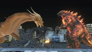 Thermonuclear Godzilla finds and Defeat King Ghidorah in the City