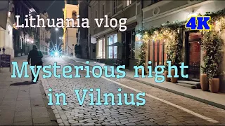 Mysterious night in Vilnius: walk from Vilnius Old Town and through sleepy quarters 4K #vilnius