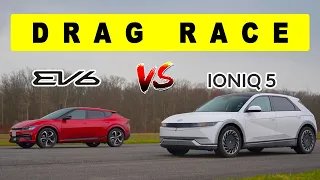 2022 IONIQ5 VS 2022 KIA EV6 GT, same same but not same. Drag and Roll Race plus Range Challenge.