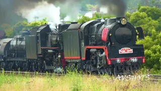 AUSTRALIAN STEAM R766 & 5917 Locomotives DOUBLE HEADER through Menangle NSW 4903 Trailing