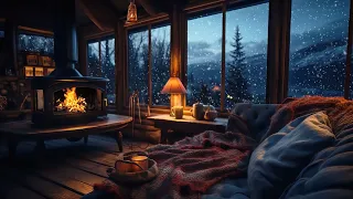 Deep Sleep & Relaxing Piano Music with Blizzard and Fireplace - Cozy Winter Ambience