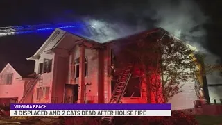 4 displaced and 2 cats dead after house fire in Virginia Beach