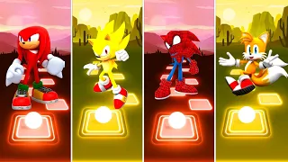 Knuckles Sonic 🆚 Super Sonic 🆚 Spider Man Sonic 🆚 Tails Sonic | Sonic Team Tiles Hop EDM Rush