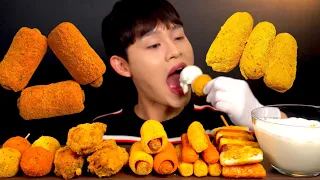 ASMR BHC 핫뿌링 닭다리 핫도그 치즈볼 치즈스틱 소떡소떡 먹방~!! Spicy Sweet Cheese Ball Chicken Legs Hot Dog MuKBang~!!