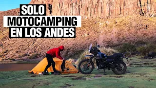 Solo Moto Camping en los Andes. Acampo en la laguna El Soneado.   Motorcycle solo Camping. ASMR