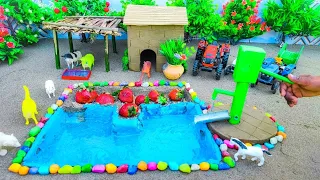 DIY mini farm diorama with house for cow, pig | mini hand  pump supply water pool animals