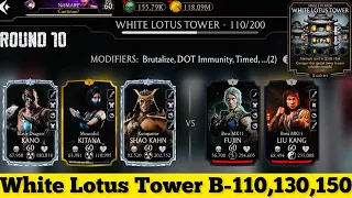 White Lotus Tower Bosses Battle 110 , 130 & 150 Fight + Rewards MK Mobile