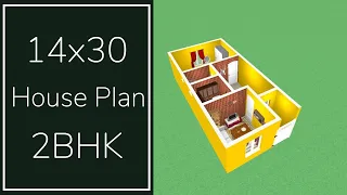 14x30 House Design 2BHK 3D || 2BHK Tiny House Plan || 50 Gaj Makan Ka Naksha || 14x30 Home Design