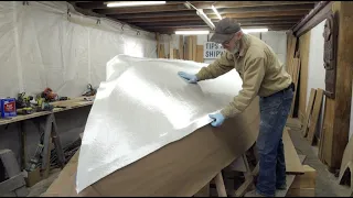 Building the 23' V-Bottom Skiff - Episode 13: First layer of fiberglass