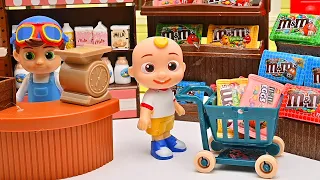 Cocomelon family shopping for things to visit grandma | Pretend Play with Cocomelon Toys for kids