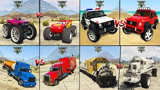 Mega Monster Truck VS McQueen Monster Truck VS Cola Truck VS Oil Tanker - GTA 5 Cars Which is Best ?