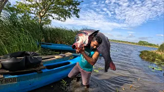 Amazing! Big 35Kg Catla Fish Cutting By Village Boy | Fish Catching Skills In Sri Lanka