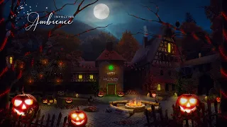 Autumn Town in Halloween Night ASMR Ambience🦉🎃Campfire, Crickets, Owls, Crunchy Sounds, Night Sounds
