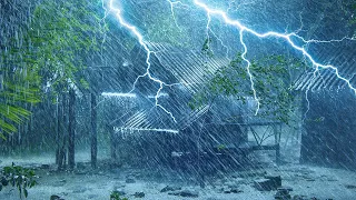 Heavy Rain, Strong Wind & Awful Thunderstorm in Stormy Night | Rain & Huge Thunder Sounds for Sleep