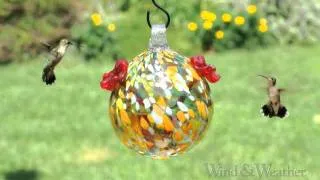 Large Recycled Multi-Color Glass Hummingbird Feeder - Wind & Weather