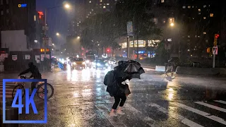 Walking in the HEAVY Rain and Thunder during Tornado Warning | Windy | Downtown Chicago | 4K | ASMR