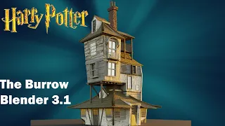 Harry Potter 3D Weasley's House (The Burrow) in Blender 3.1 - Timelapse