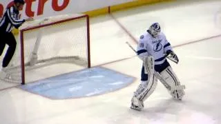 Anders Lindback warms up during the Lightning @ Senators hockey game