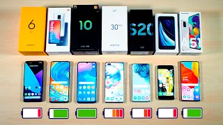 КТО ДОЛЬШЕ? Xiaomi Mi 10 Lite, Note 9 Pro, Realme 6 Pro, iPhone SE 2020, Honor 30 Pro+, Samsung A51