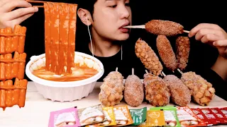 SUB)ASMR Korean Cheesy HOT DOG 🙌｜명랑 핫도그, 로제 떡볶이 먹방 미쳐버린 꿀 조합😋 ｜REAL EATING SOUND , MUKBANG SHOW🎈