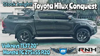Volkrays TE37 20" wrapped with Monsta TG 275/55 R20 on this Toyota Hilux Conquest @ RNH Tire Supply