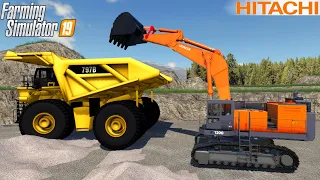 Farming Simulator 19 - HITACHI EX1200 Large Excavator Loads Mining Dump Truck