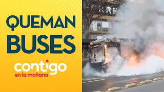 INCENDIO Y ATAQUE A CARABINEROS: Overoles blancos quemaron micro con molotov - Contigo en la Mañana