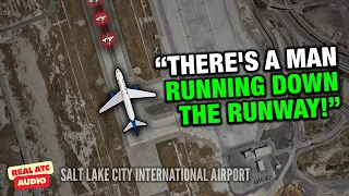 Man FOUND DEAD INSIDE AIRPLANE ENGINE at Salt Lake City Airport [ATC audio]