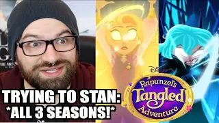 TRYING TO STAN RAPUNZELS TANGLED ADVENTURE! *ALL 3 SEASONS!* (TANGLED THE SERIES)