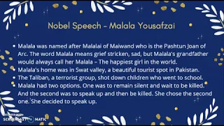 Sumary of Nobel Speech - Malala Yousafzai