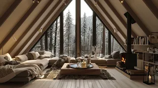 Relaxing Winter Fireplace ASMR, Sleep in Cabin the Snow Forest Day for Relief Anxiety and Sleep