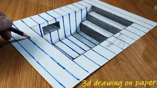 3d drawing on paper for beginners - draw 3d stairs