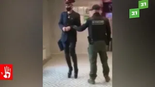 В Челябинске охранник отправил в нокаут мужчину на каблуках и в костюме железнодорожника