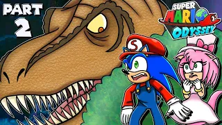 😱 ESCAPE the T-REX!! - Sonic & Amy Play "Super Mario Odyssey"!! (Part 2)