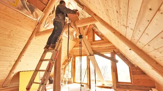 Off Grid LOG CABIN Build / Lifting Heavy Floor Joists to the Loft (S3 Ep6)