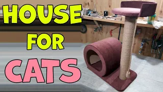 Красивый домик для кошки с когтеточкой своими руками. Cat's house with a cat tree DIY