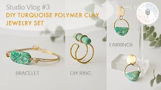 Making Polymer Clay Jelwery with Wires | DIY Turquoise Ring Bracelet & Earrings | Studio Vlog 3