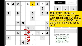 New York Times Sudoku Hard March 24, 2024