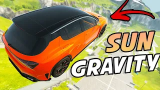 Jumping Cars On Car Jump Arena With Different GRAVITY SETTINGS! Low Gravity Crashes! - BeamNG Drive