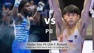 Carlos Yulo 15.4 🇵🇭 VS 🇺🇲 Frederick Richard 14.9 | P-Bars 2023 March Skills | To Challenge Yulo