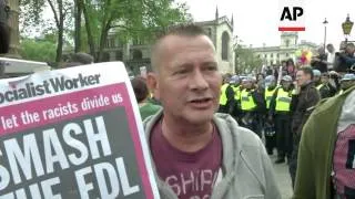 BNP, antifascists scuffle during demonstrations to mark the killing of soldier Lee Rigby