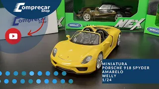 MINIATURA PORSCHE 918 SPYDER AMARELO WELLY 1/24 - COMPRECARSHOP