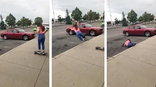 Girls Hilarious Skateboard Fail