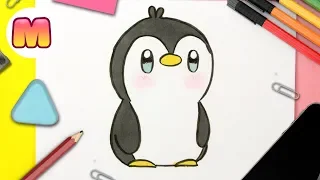 COMO DIBUJAR UN PINGÜINO KAWAII PASO A PASO - Dibujando un pingüino - Como dibujar animales kawaii