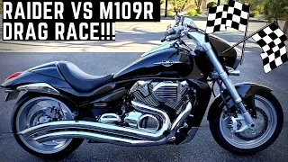 Yamaha Raider vs Suzuki M109R Boulevard 1900 vs 1800 V-Twin MONSTER Muscle Bikes! Drag Race!