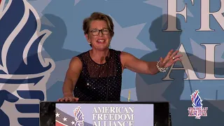 Katie Hopkins delivering the keynote address at AFA's 2019 Heroes of Conscience Awards Dinner