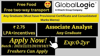 GlobalLogic Off Campus Hiring | Associate Analyst | 2.75LPA+ | Freshers #jobforfresher #jobs