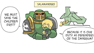 Saving Children: Salamanders, Iron Hands, and World Eaters by @Mick19988 | Warhammer 40K Meme Dub