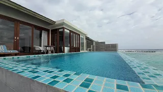 Atmosphere Kanifushi Maldives resort. Sunset water villa with pool room tour. Luxury hotel
