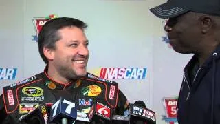 Tony Stewart messing with a TV Cameraman